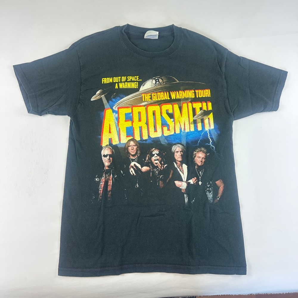 Aerosmith The Global‎ Warming Tour T Shirt Black Adult M Heavyweight Hanes